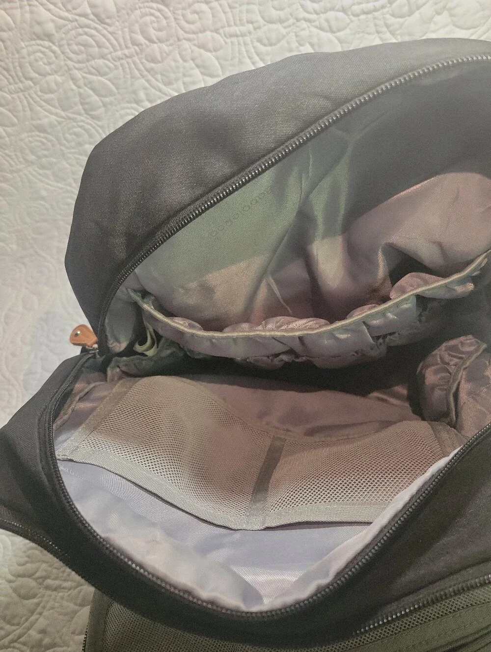 Black Quilted Backpack with Tan Accents